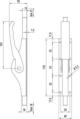 Tortreibriegel PLANO 13mm Schlaufenanzahl 3 STA hell verz.DENI