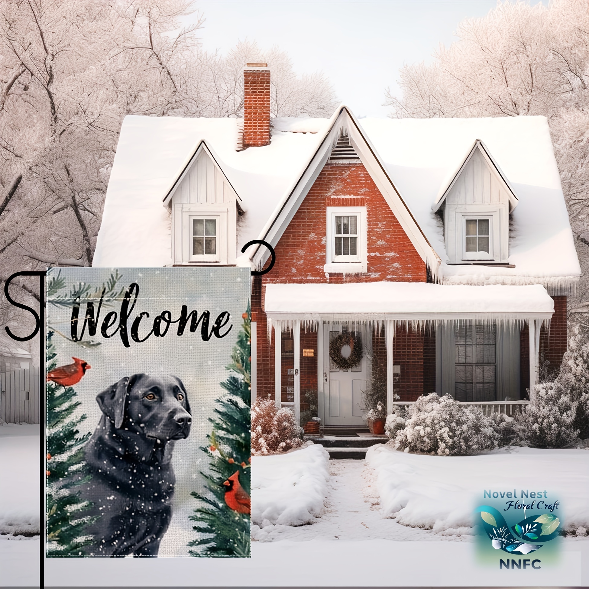 Charming Black Lab & Red Cardinals Welcome Garden Flag - Double-Sided Linen, 12x18 inch, Perfect for Outdoor Decor, Patio, and Home Accent (Stand Not Included) – Bild 5