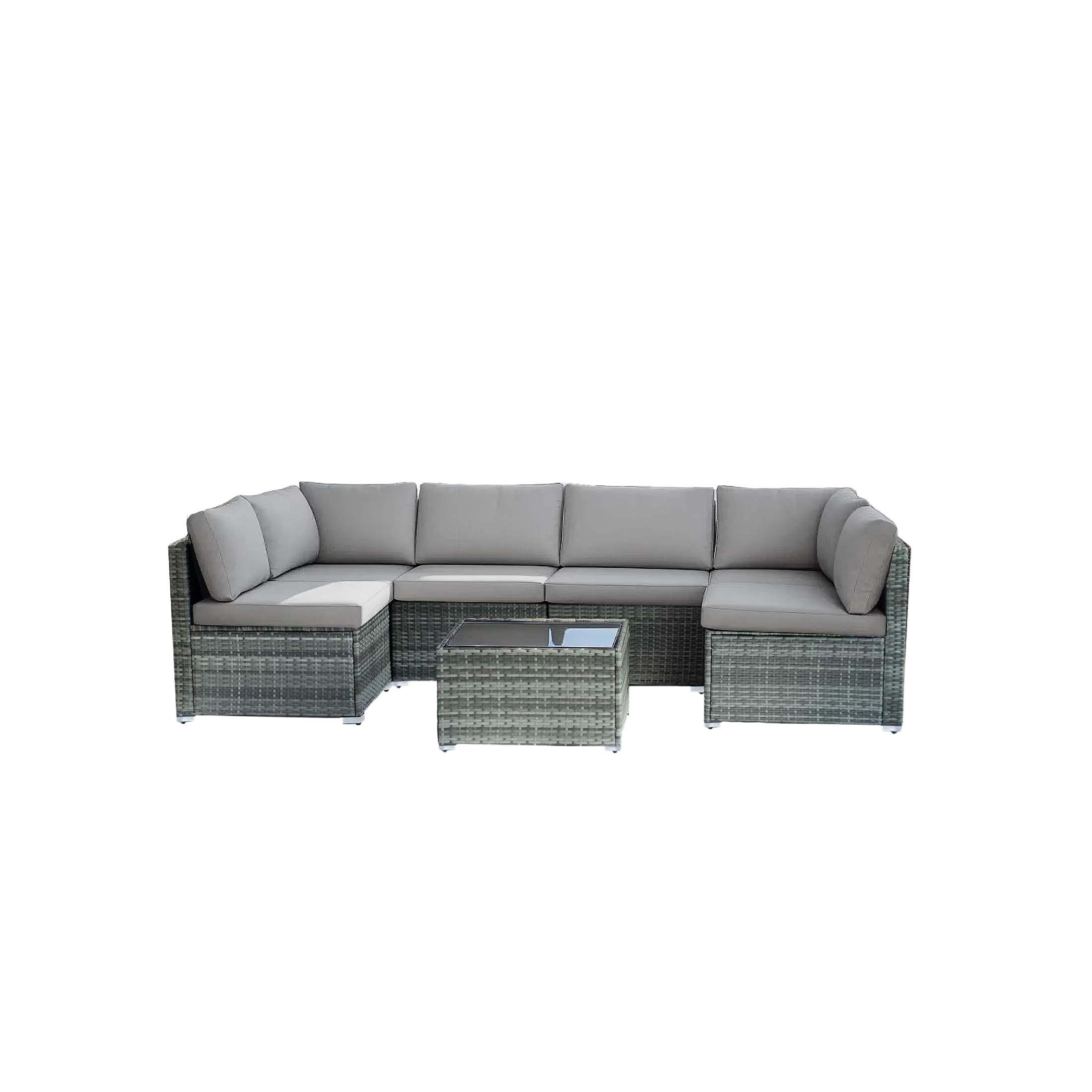 7-piece 7-Piece Rattan Sectional Sofa Patio Set with Washable Cushions and Glass Coffee Table for Garden, Poolside, and Backyard – Bild 14