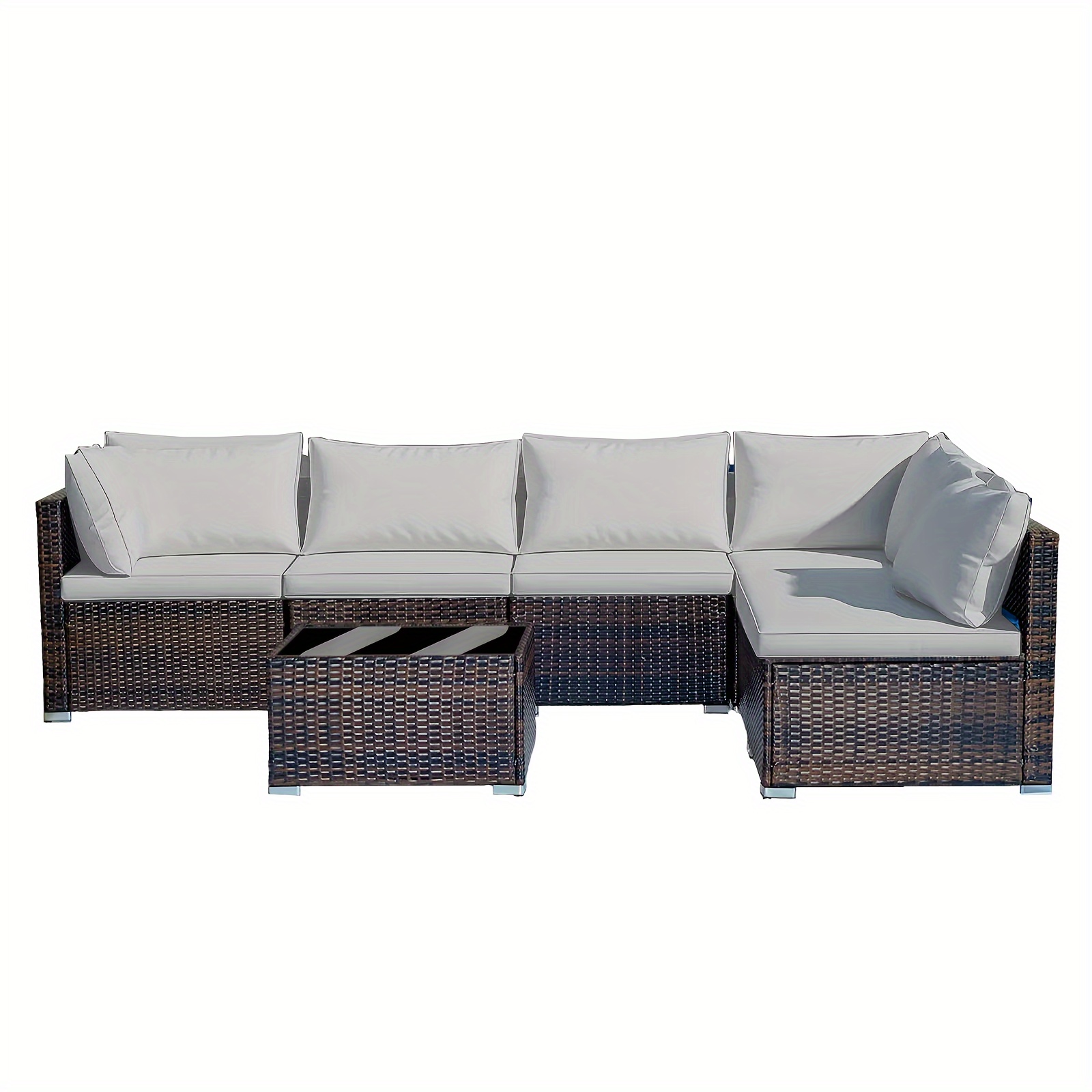 7-piece 7-Piece Rattan Sectional Sofa Patio Set with Washable Cushions and Glass Coffee Table for Garden, Poolside, and Backyard – Bild 9