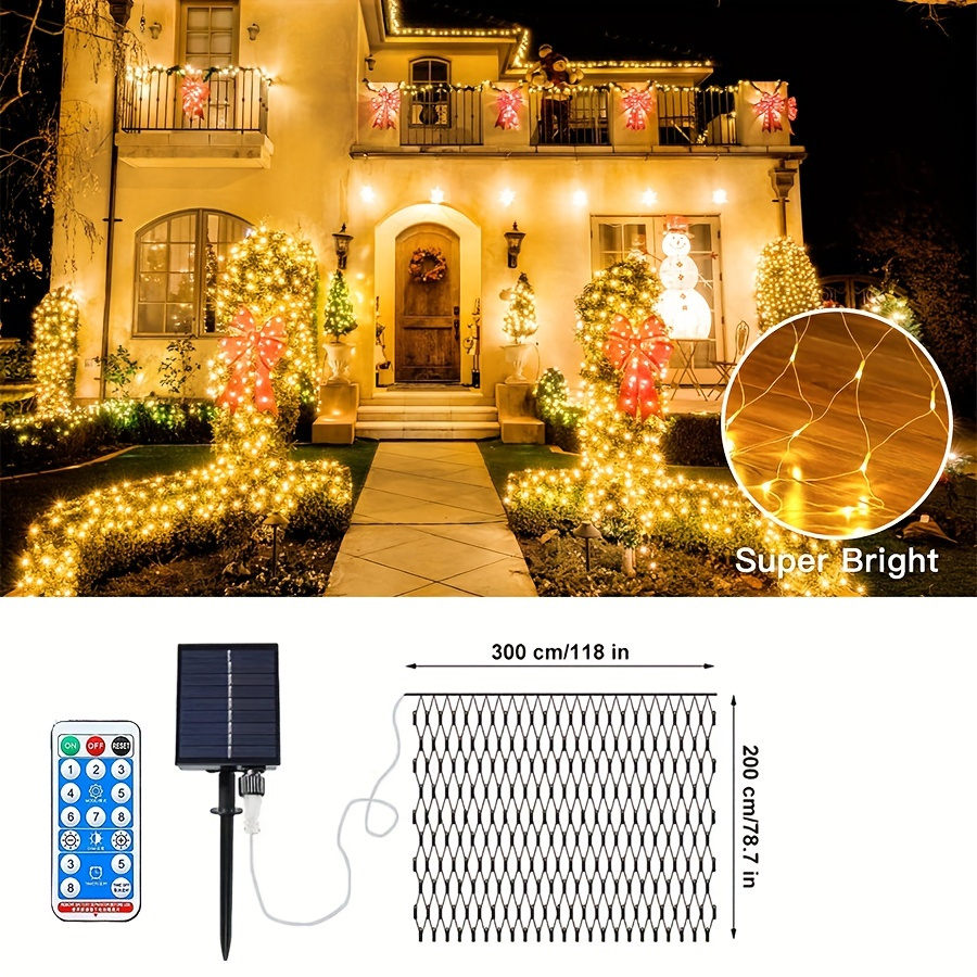 9.8FT X 6.6FT Solar Net Lights Outdoor, Outdoor Christmas Mesh Lights With 8 Modes For Bush Garage Fence Lawn Garden Park Valentine's Day Christmas Decoration – Bild 5