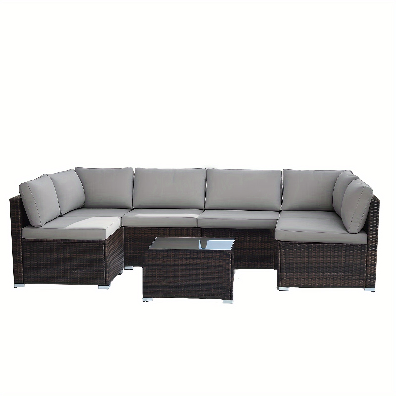 7-piece 7-Piece Rattan Sectional Sofa Patio Set with Washable Cushions and Glass Coffee Table for Garden, Poolside, and Backyard – Bild 10