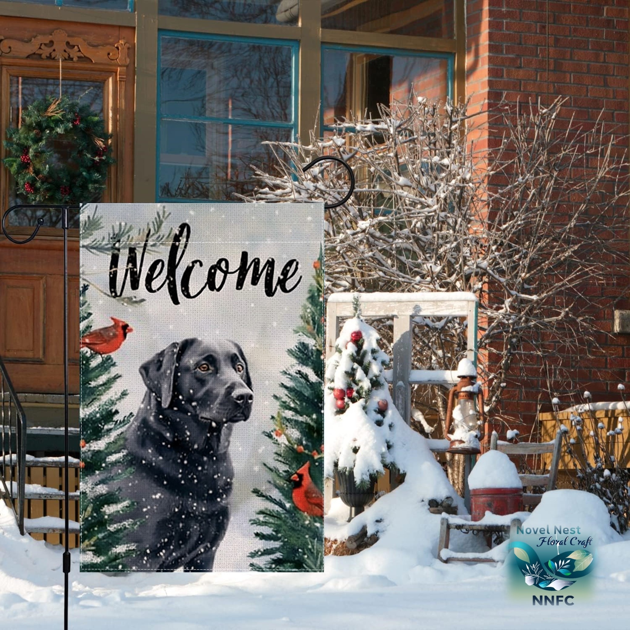 Charming Black Lab & Red Cardinals Welcome Garden Flag - Double-Sided Linen, 12x18 inch, Perfect for Outdoor Decor, Patio, and Home Accent (Stand Not Included) – Bild 11