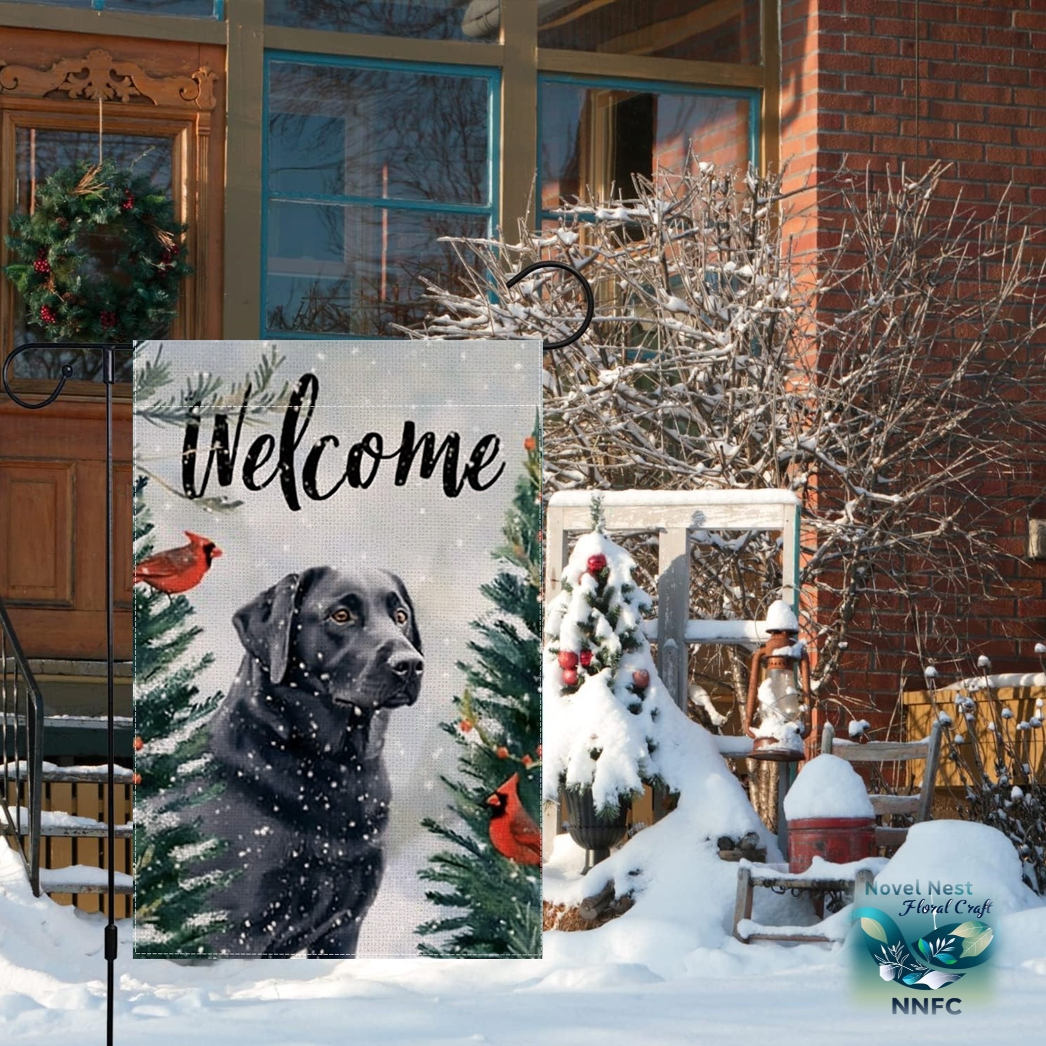Charming Black Lab & Red Cardinals Welcome Garden Flag - Double-Sided Linen, 12x18 inch, Perfect for Outdoor Decor, Patio, and Home Accent (Stand Not Included) – Bild 10