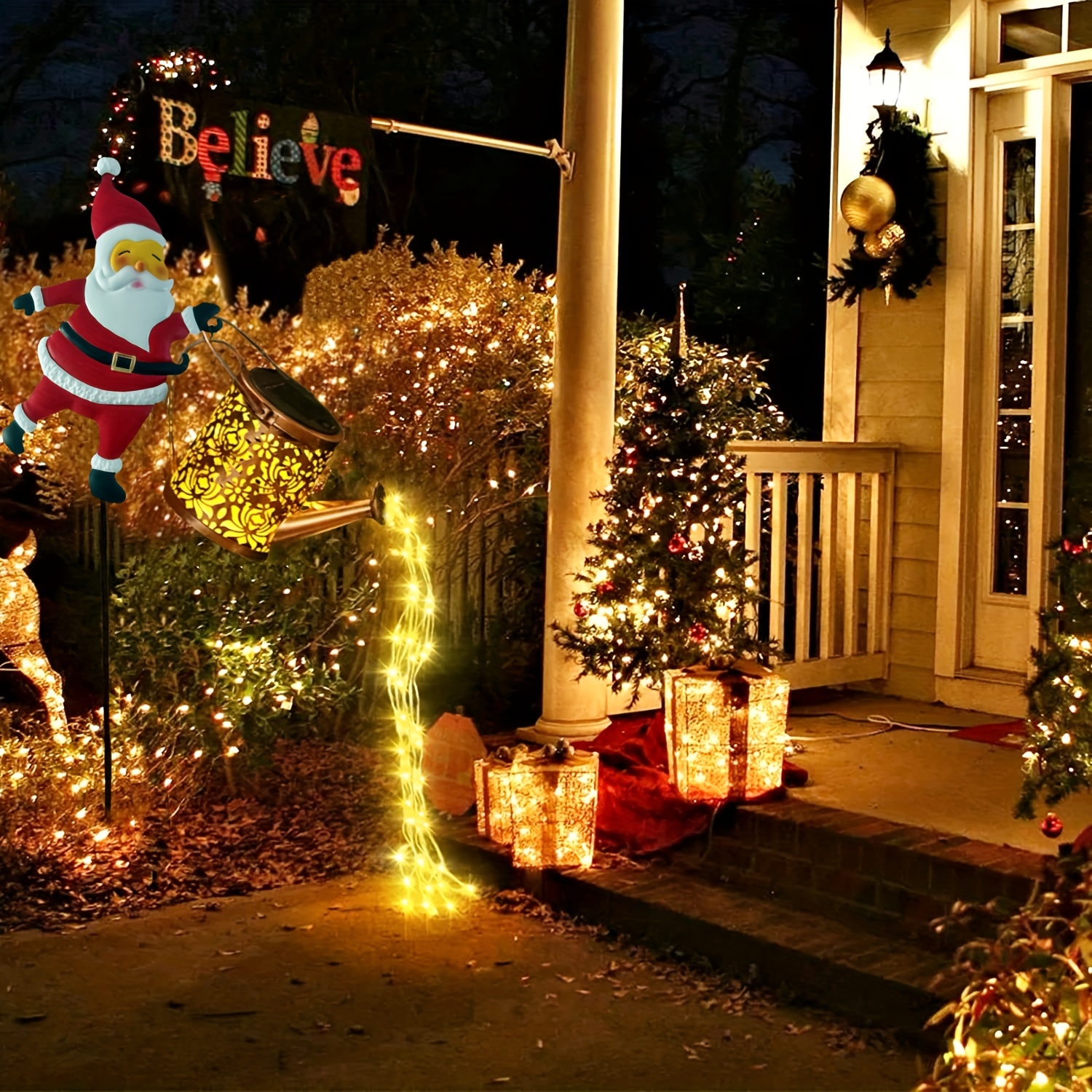 Solar-Powered Christmas Watering Can Garden Light, LED Waterfall Effect, Outdoor Solar Watering Can Lawn Decor, 36V Nickel Battery, Rustic Copper Finish, IP44, for Garden & Lawn Christmas Decor – Bild 4