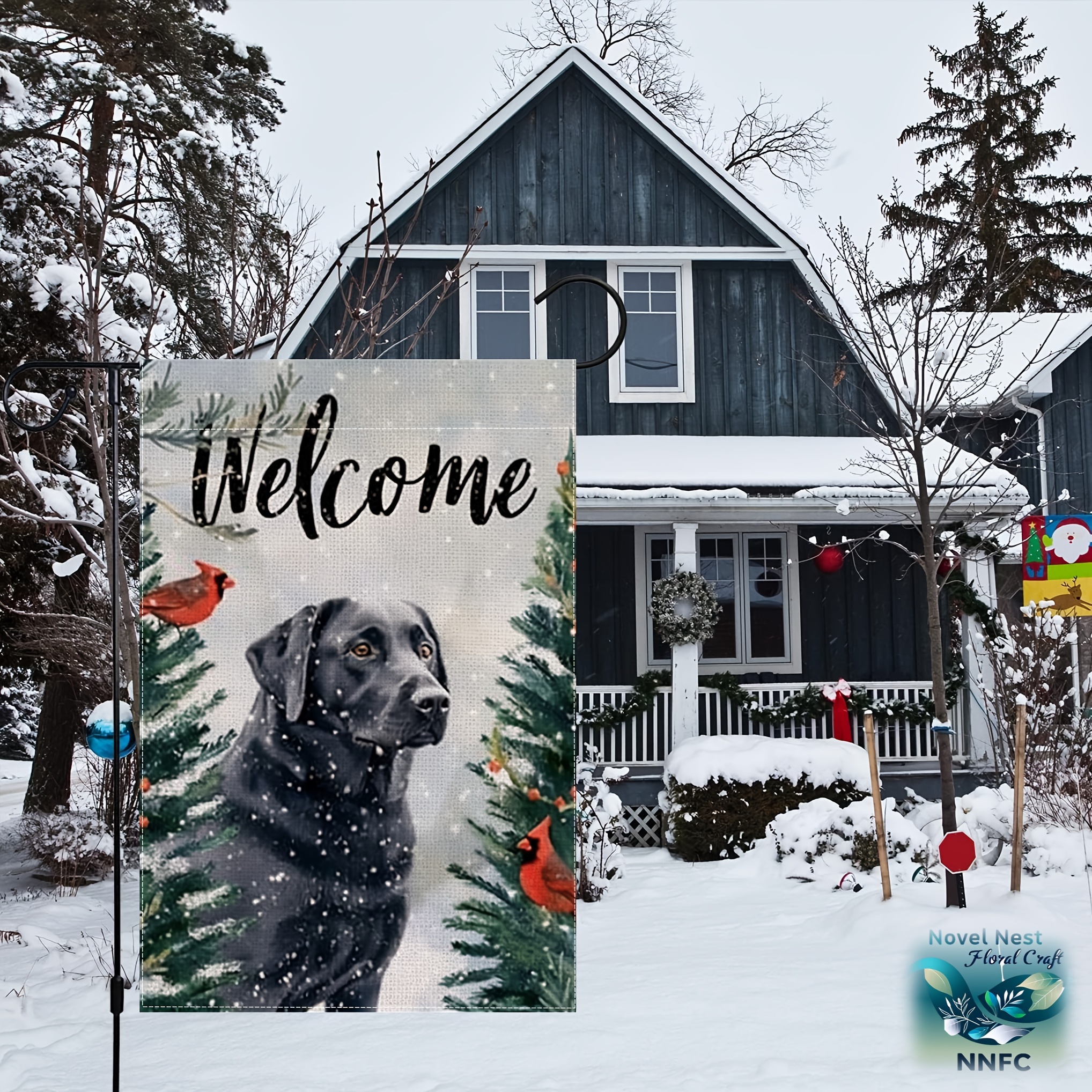 Charming Black Lab & Red Cardinals Welcome Garden Flag - Double-Sided Linen, 12x18 inch, Perfect for Outdoor Decor, Patio, and Home Accent (Stand Not Included) – Bild 3