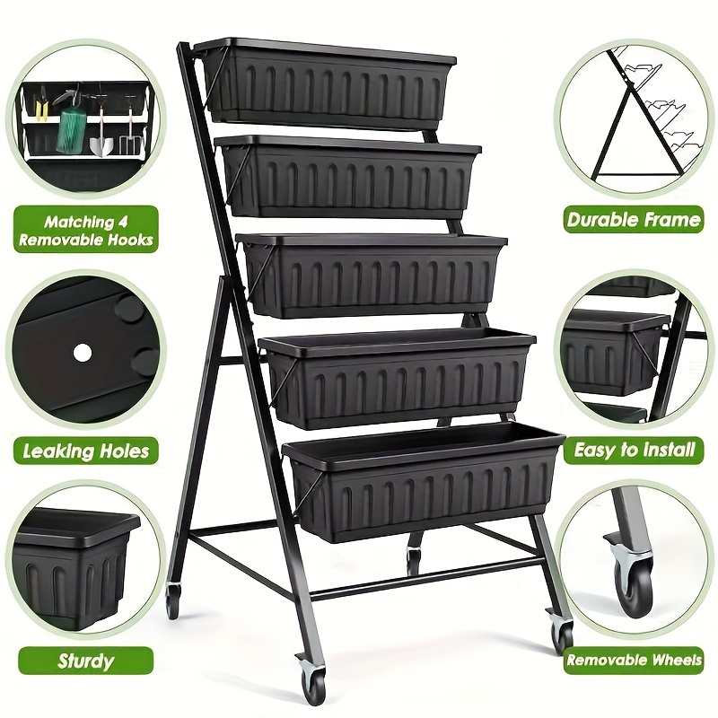 5-Tier Raised Garden Bed Freestanding Planter Box Shelf For Vegetables Flowers – Bild 11