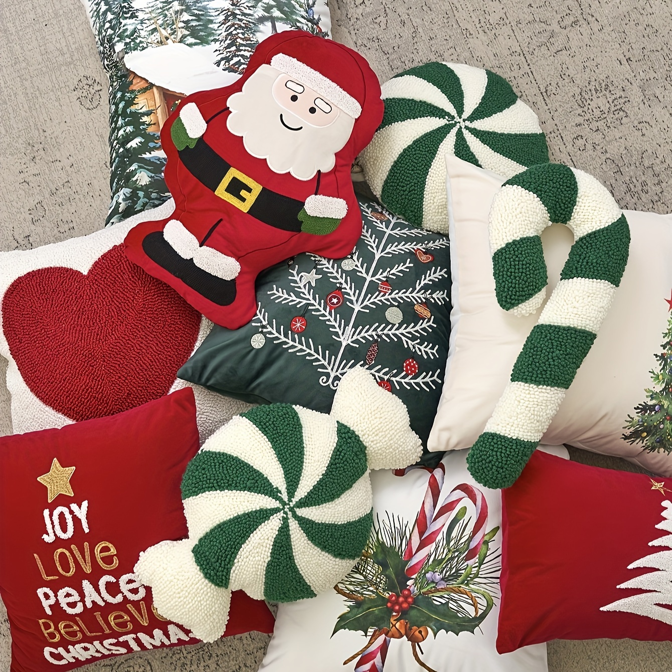 Classic Stripe Pattern Christmas Festive Candy-Shaped Embroidered Velour Throw Pillow - Hand Washable, Woven Polyester Fabric, No Print, for Living Room, Bedroom, Garden, Party Decor (Single Pack) – Bild 9