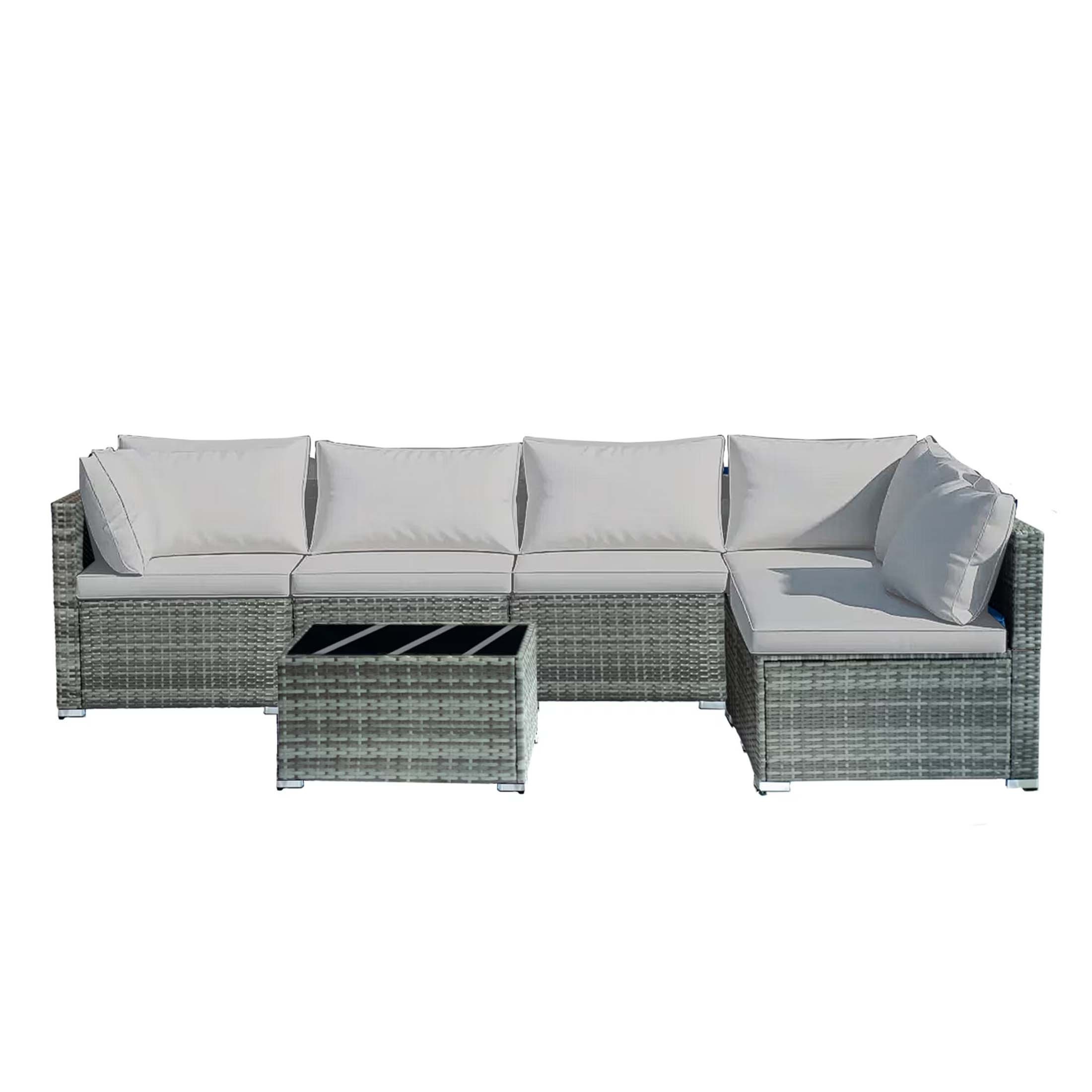 7-piece 7-Piece Rattan Sectional Sofa Patio Set with Washable Cushions and Glass Coffee Table for Garden, Poolside, and Backyard – Bild 13