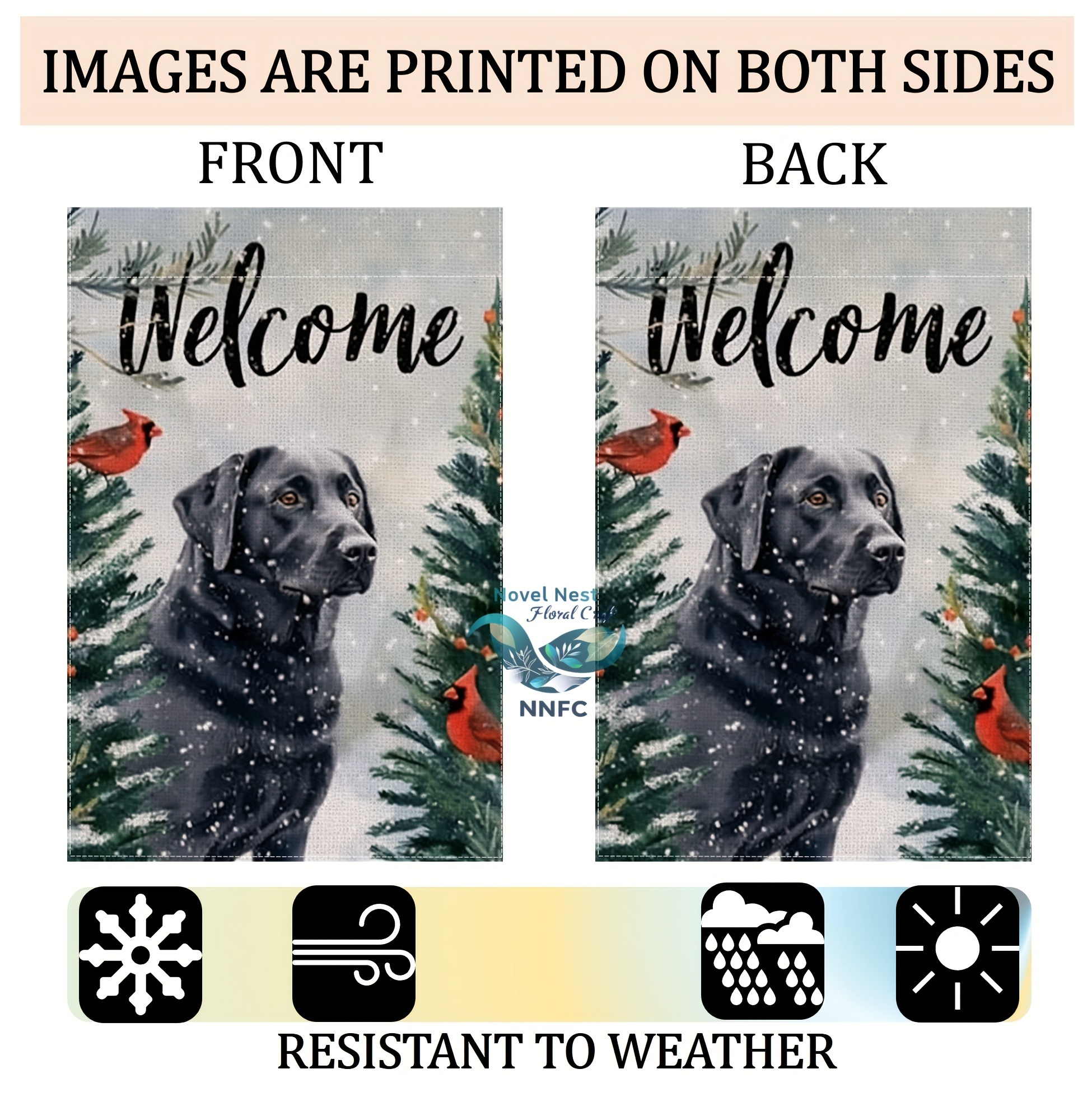 Charming Black Lab & Red Cardinals Welcome Garden Flag - Double-Sided Linen, 12x18 inch, Perfect for Outdoor Decor, Patio, and Home Accent (Stand Not Included) – Bild 12
