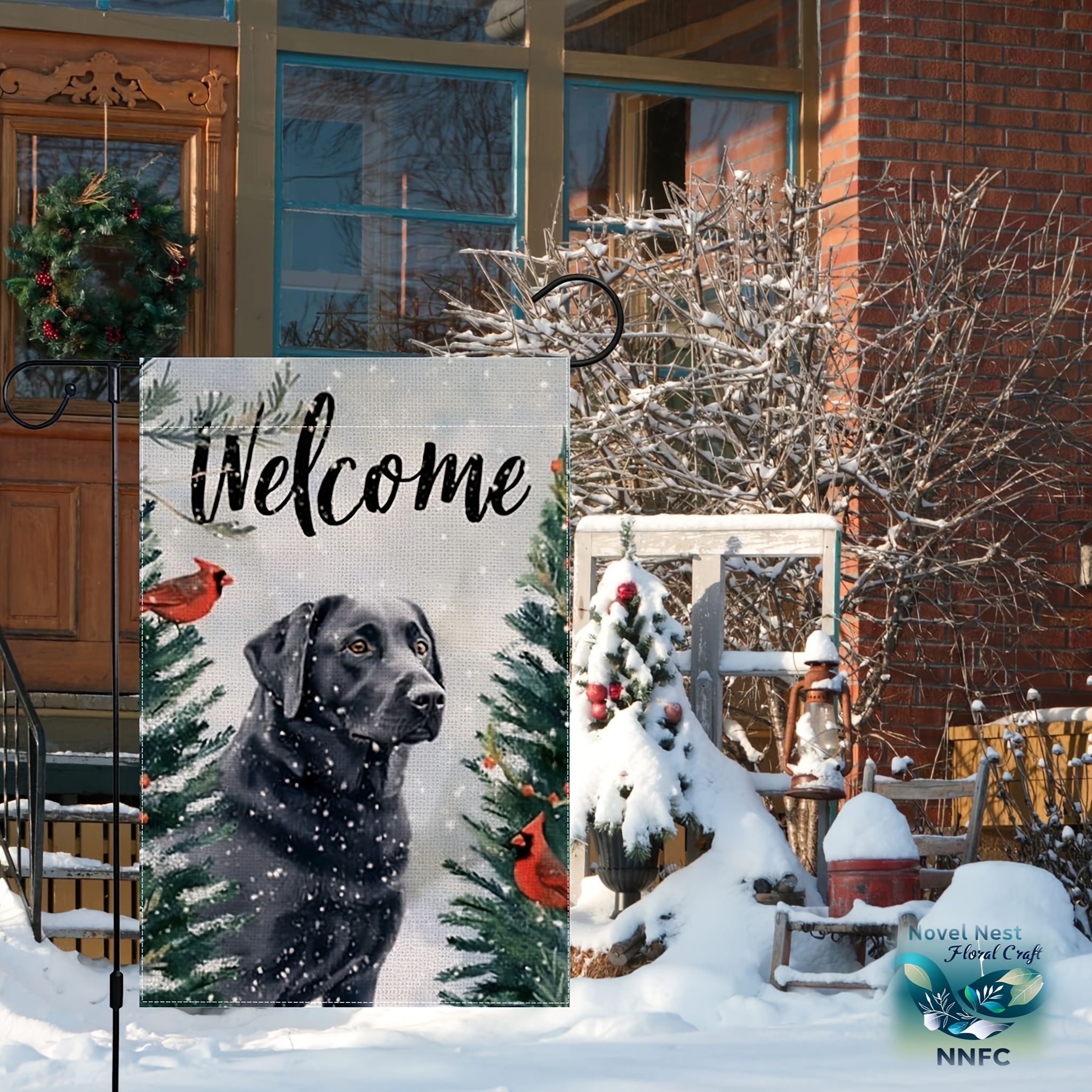 Charming Black Lab & Red Cardinals Welcome Garden Flag - Double-Sided Linen, 12x18 inch, Perfect for Outdoor Decor, Patio, and Home Accent (Stand Not Included)