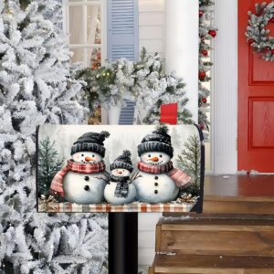 Set of 1 Winter Snowman Mailbox Cover, Magnetic Fabric Mailbox Wrap with Black and White Snowman Design for Garden Yard Outdoor Decor, Standard Size 18" x 21"