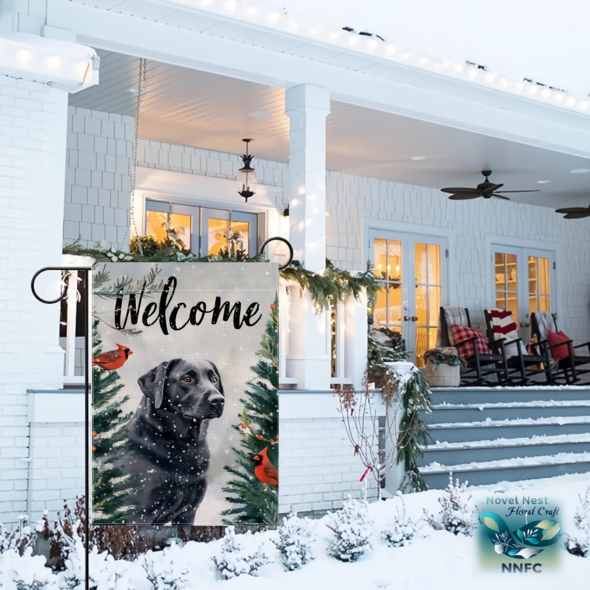 Charming Black Lab & Red Cardinals Welcome Garden Flag - Double-Sided Linen, 12x18 inch, Perfect for Outdoor Decor, Patio, and Home Accent (Stand Not Included) – Bild 7