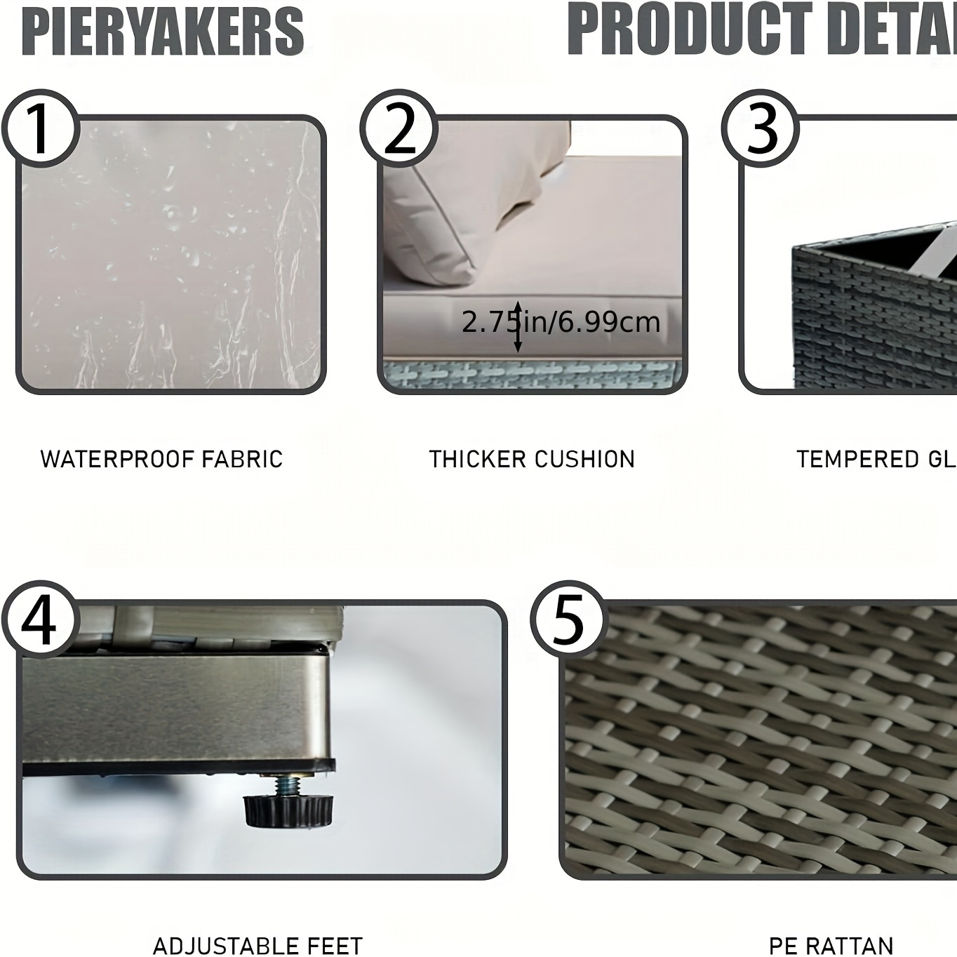 7-piece 7-Piece Rattan Sectional Sofa Patio Set with Washable Cushions and Glass Coffee Table for Garden, Poolside, and Backyard – Bild 15