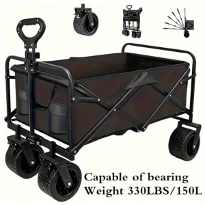 1pc Foldable Outdoor Convenient Camping And Travel Vehicle, Track And Field Equipment Carts, Adjustable Large Capacity Garden Beach Bike, with Beverage Rack, Used for Track, Field, Sports, Shopping, Sports, Camping, Outings