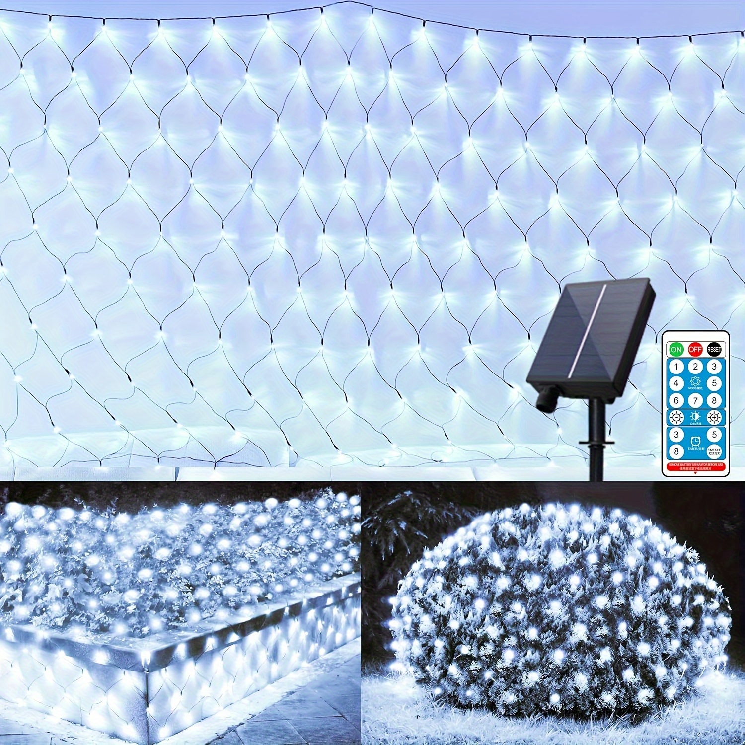 9.8FT X 6.6FT Solar Net Lights Outdoor, Outdoor Christmas Mesh Lights With 8 Modes For Bush Garage Fence Lawn Garden Park Valentine's Day Christmas Decoration