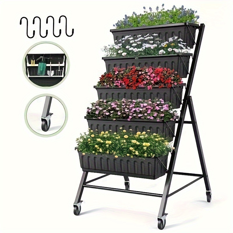 5-Tier Raised Garden Bed Freestanding Planter Box Shelf For Vegetables Flowers
