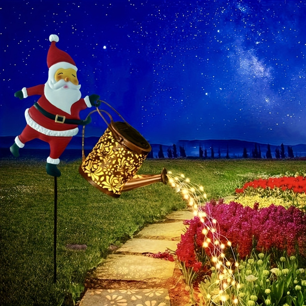 Solar-Powered Christmas Watering Can Garden Light, LED Waterfall Effect, Outdoor Solar Watering Can Lawn Decor, 36V Nickel Battery, Rustic Copper Finish, IP44, for Garden & Lawn Christmas Decor – Bild 2
