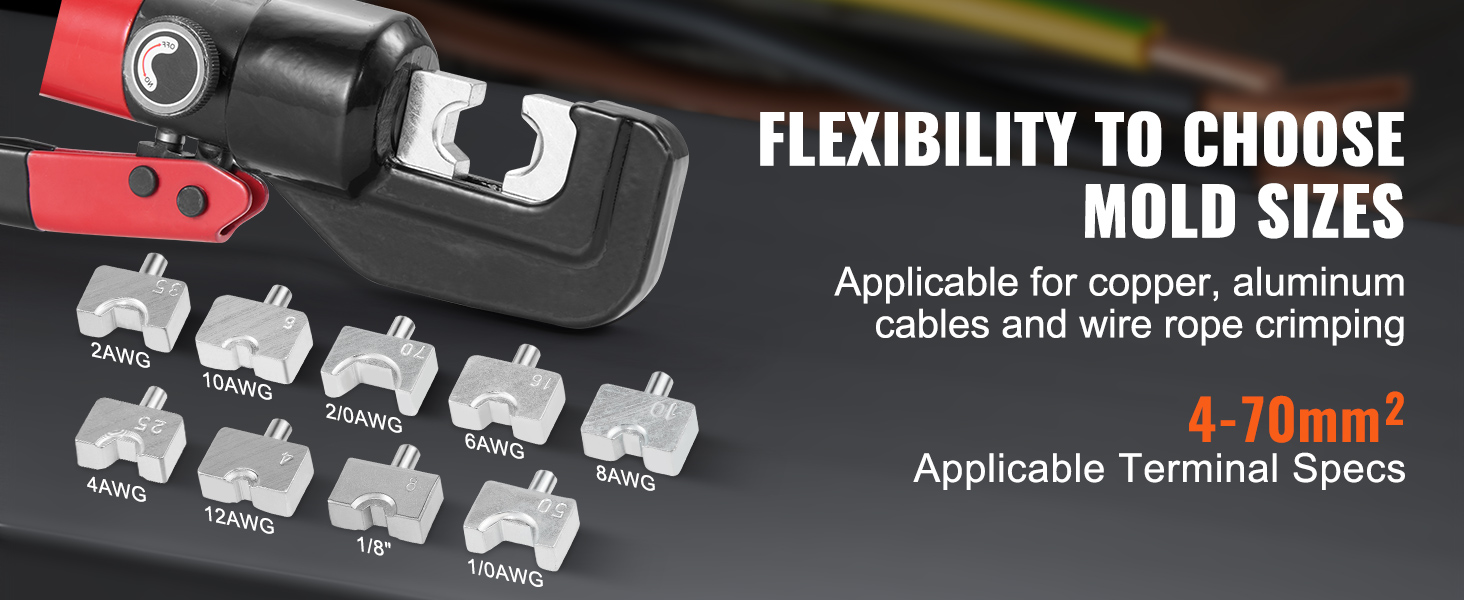 SucceBuy AWG12-2/0 Crimping Tool Copper And Aluminum Terminal Battery Lug Hydraulic Crimper,with a Cutting Pliers, Gloves – Bild 9