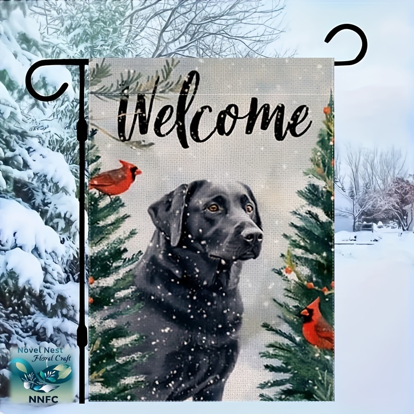Charming Black Lab & Red Cardinals Welcome Garden Flag - Double-Sided Linen, 12x18 inch, Perfect for Outdoor Decor, Patio, and Home Accent (Stand Not Included) – Bild 2