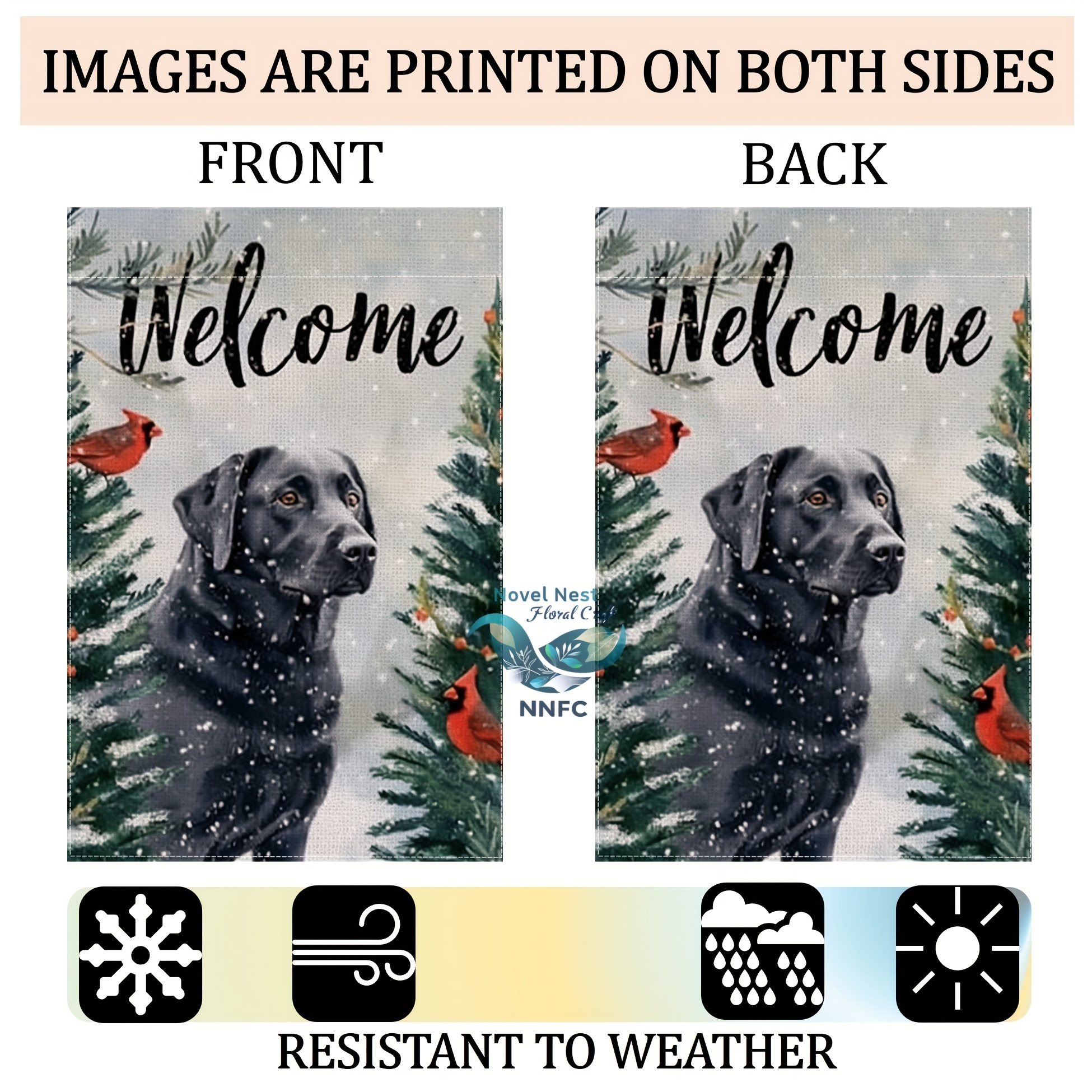 Charming Black Lab & Red Cardinals Welcome Garden Flag - Double-Sided Linen, 12x18 inch, Perfect for Outdoor Decor, Patio, and Home Accent (Stand Not Included) – Bild 8