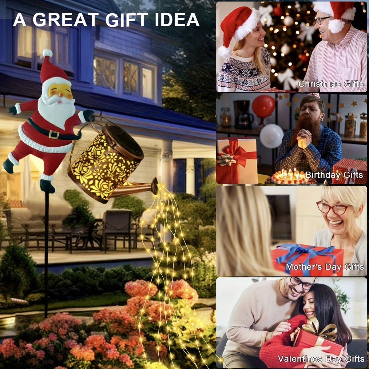 Solar-Powered Christmas Watering Can Garden Light, LED Waterfall Effect, Outdoor Solar Watering Can Lawn Decor, 36V Nickel Battery, Rustic Copper Finish, IP44, for Garden & Lawn Christmas Decor – Bild 9