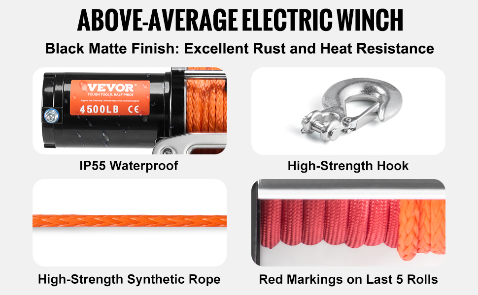 SucceBuy 4500lbs ATV/UTV Electric Winch 12V with 39ft Synthetic Rope Wireless & Wired Remote Control IP55 Waterproof for Jeeps – Bild 12
