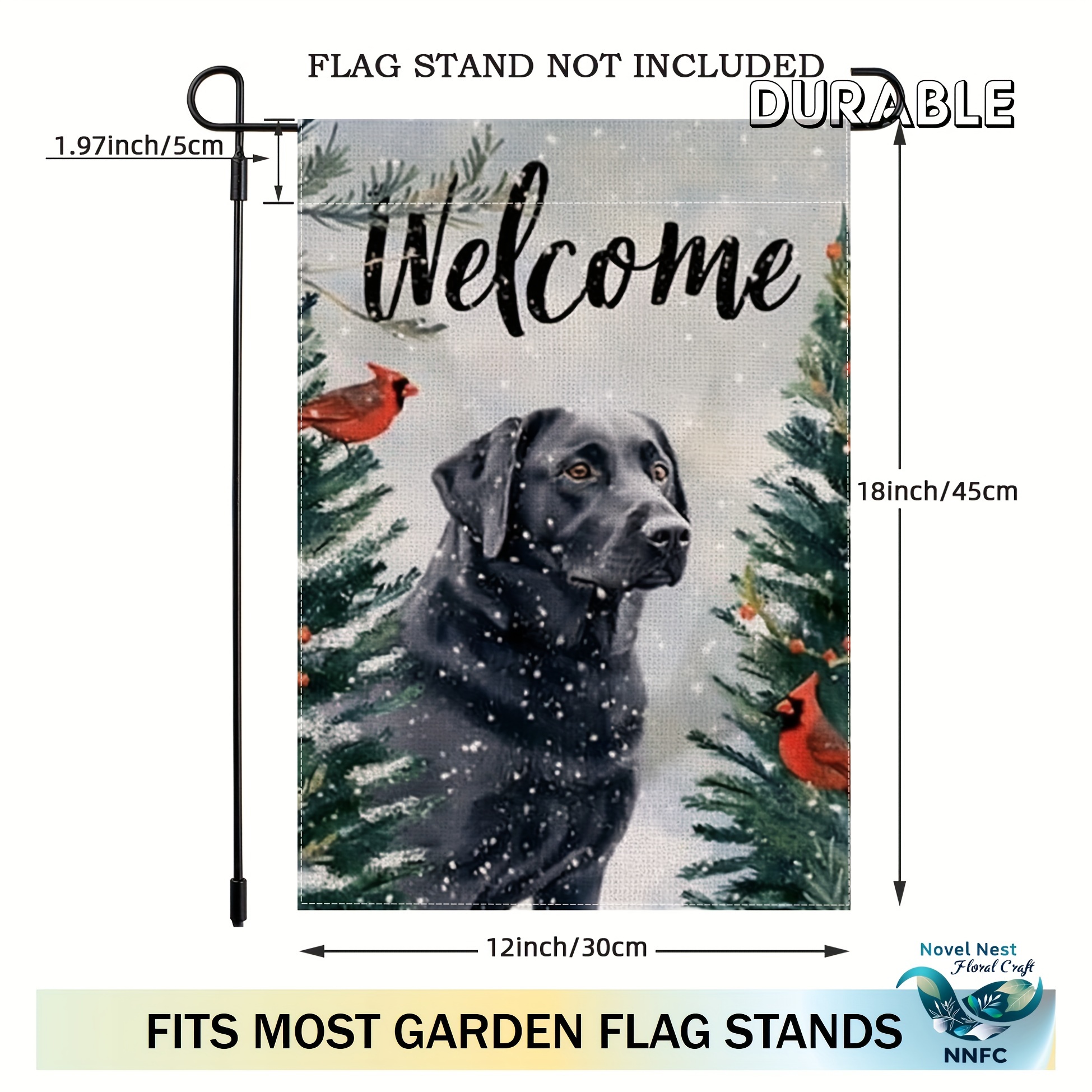Charming Black Lab & Red Cardinals Welcome Garden Flag - Double-Sided Linen, 12x18 inch, Perfect for Outdoor Decor, Patio, and Home Accent (Stand Not Included) – Bild 4