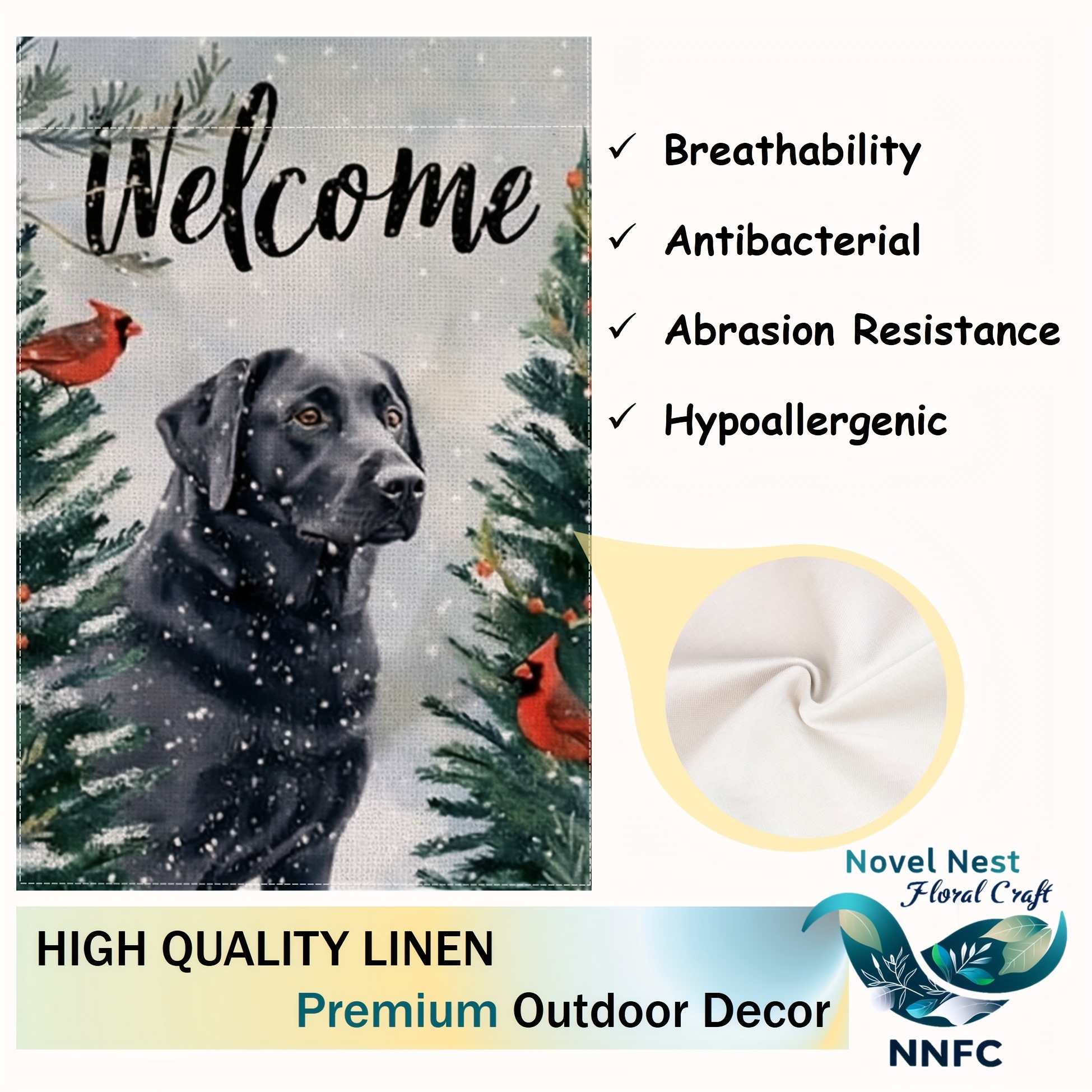 Charming Black Lab & Red Cardinals Welcome Garden Flag - Double-Sided Linen, 12x18 inch, Perfect for Outdoor Decor, Patio, and Home Accent (Stand Not Included) – Bild 6