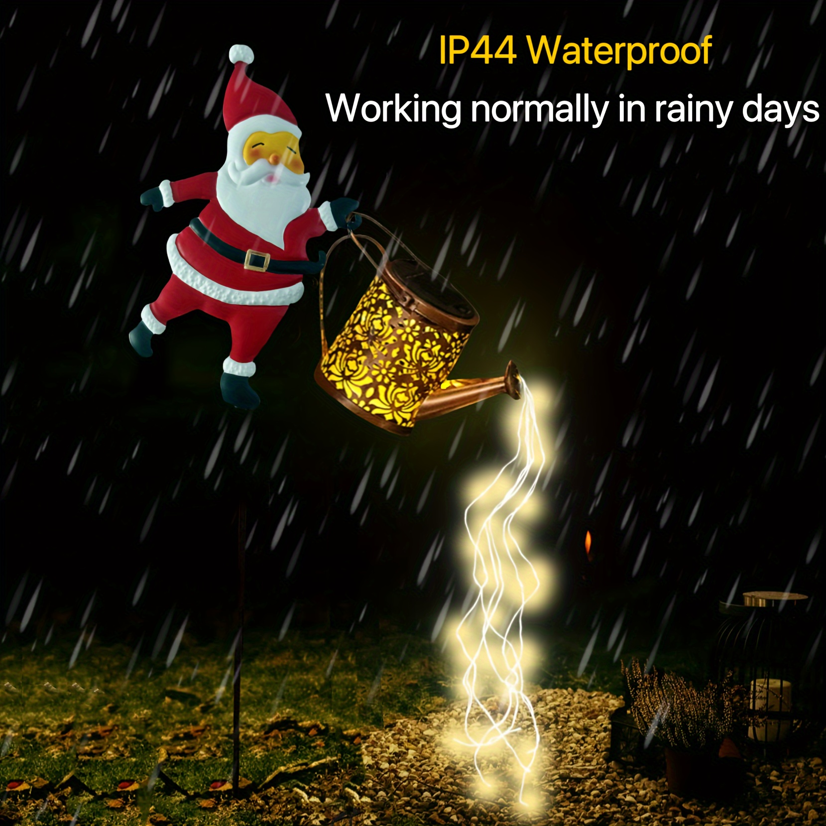 Solar-Powered Christmas Watering Can Garden Light, LED Waterfall Effect, Outdoor Solar Watering Can Lawn Decor, 36V Nickel Battery, Rustic Copper Finish, IP44, for Garden & Lawn Christmas Decor – Bild 7